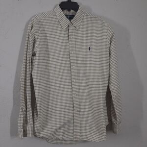 Ralph Lauren Custom Fit Mens L Yellow Blue White Check Long Sleeve Button Up